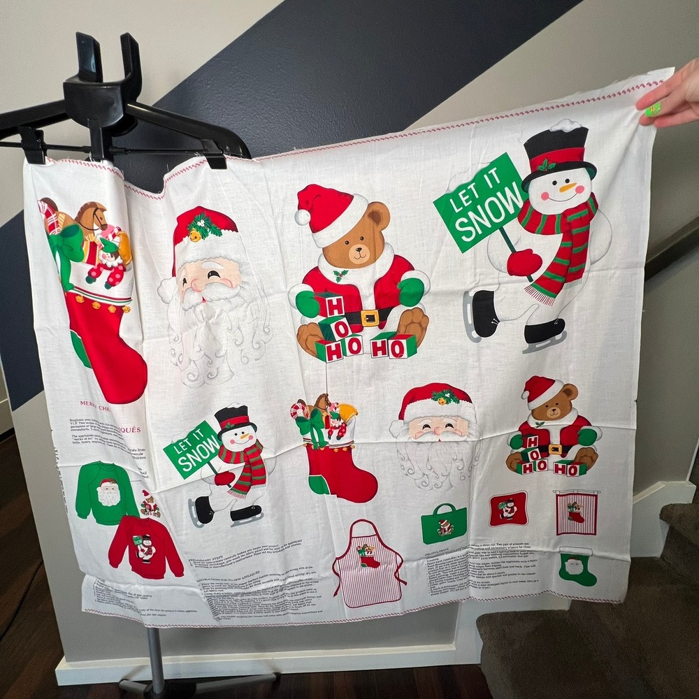 Vintage‎ Christmas Appliqué Fabric Panel Cranston VIP Santa Snowman Cut & Sew